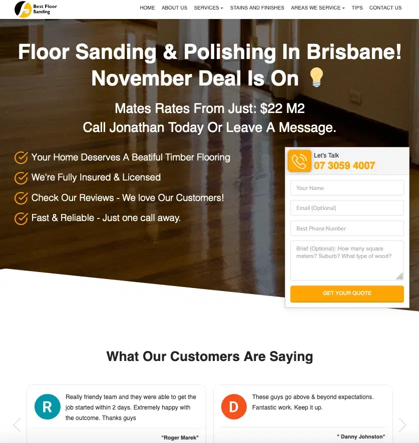 Best Floor Sanding Queensland website and SEO project