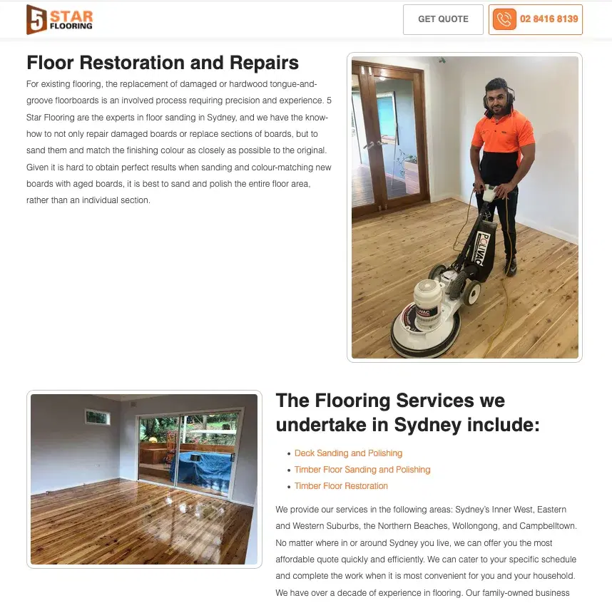 5 Star Flooring Sydney website project